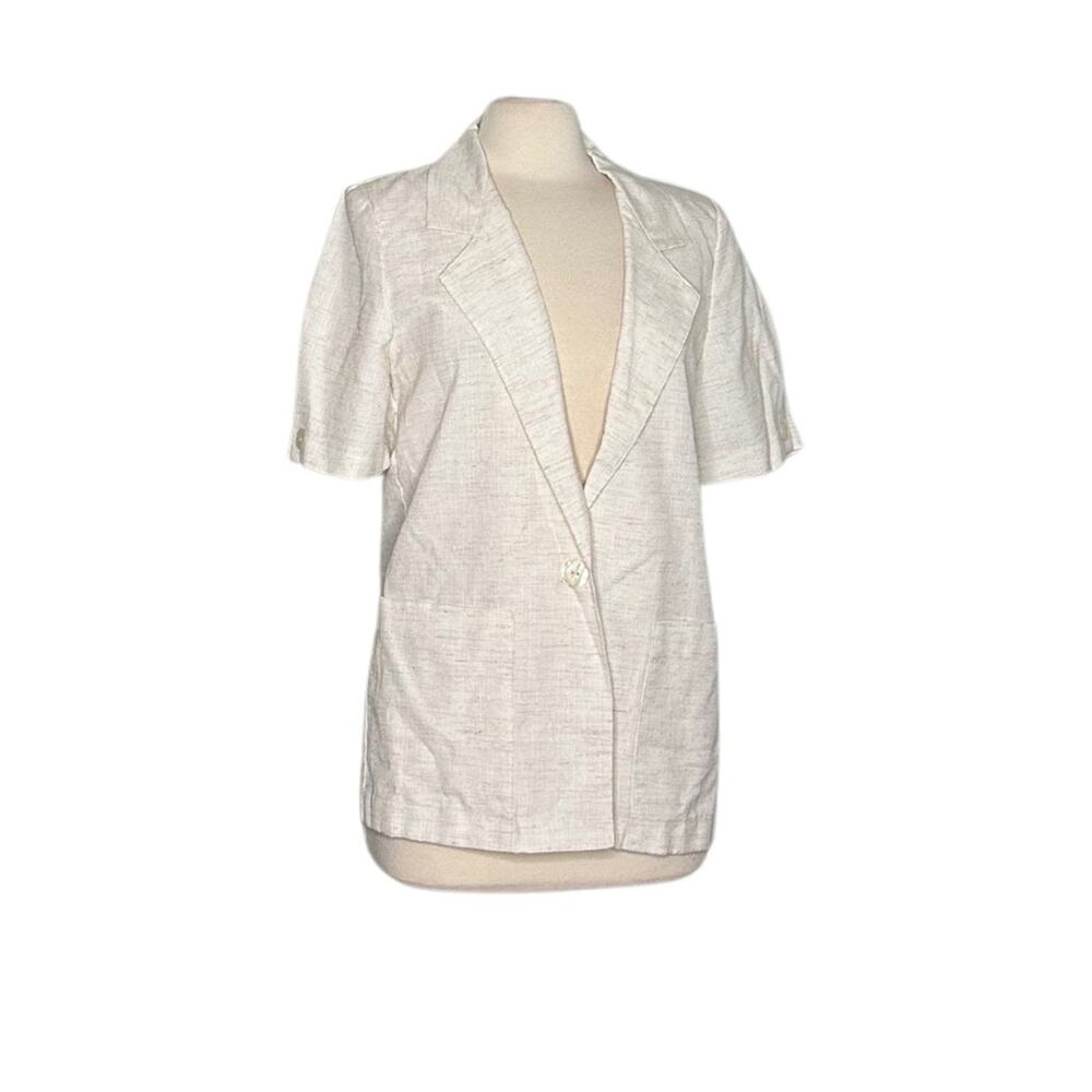 Vintage Cream Beige Oversized Short Sleeve Blazer Outfit Capsule Wardrobe DD3